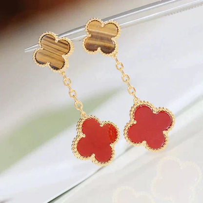 [Rosla]CLOVER  2 MOTIF  TIGER EYE CARNELIAN EARRINGS