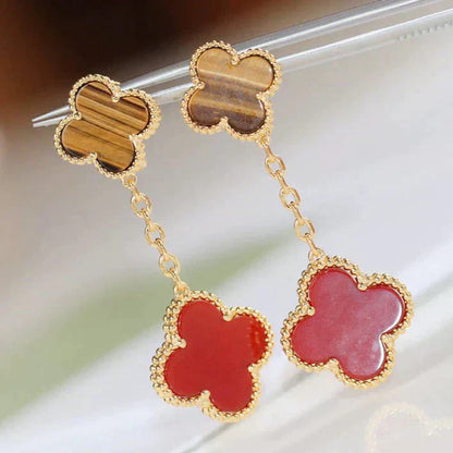 [Rosla]CLOVER  2 MOTIF  TIGER EYE CARNELIAN EARRINGS
