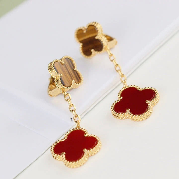[Rosla]CLOVER  2 MOTIF  TIGER EYE CARNELIAN EARRINGS