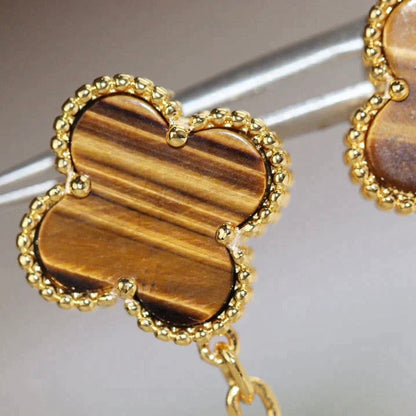 [Rosla]CLOVER  2 MOTIF  TIGER EYE CARNELIAN EARRINGS