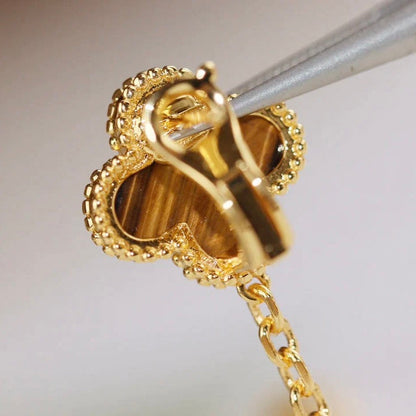 [Rosla]CLOVER  2 MOTIF  TIGER EYE CARNELIAN EARRINGS