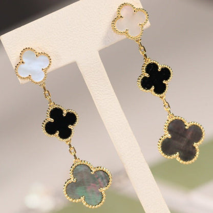 [Rosla]CLOVER EARRINGS GOLD ONYX MOP 3 MOTIF