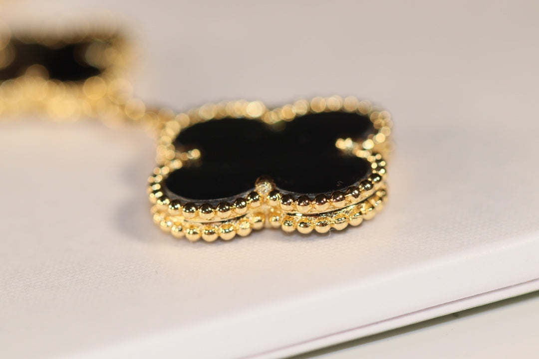 [Rosla]CLOVER EARRINGS GOLD ONYX MOP 3 MOTIF