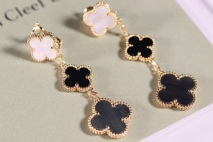 [Rosla]CLOVER EARRINGS GOLD ONYX MOP 3 MOTIF