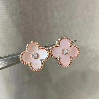 [Rosla]CLOVER MEDIUM 1 MOTIFS  PINK MOP DIAMOND EARRINGS