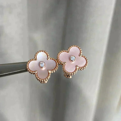 [Rosla]CLOVER MEDIUM 1 MOTIFS  PINK MOP DIAMOND EARRINGS