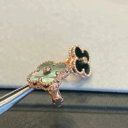 [Rosla]CLOVER MEDIUM 1 MOTIFS GRAY MOP  DIAMOND EARRINGS