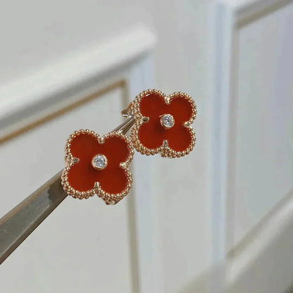 [Rosla]CLOVER MEDIUM 1 MOTIFS CARNELIAN  DIAMOND earrings
