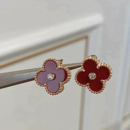 [Rosla]CLOVER MEDIUM 1 MOTIFS CARNELIAN  DIAMOND earrings