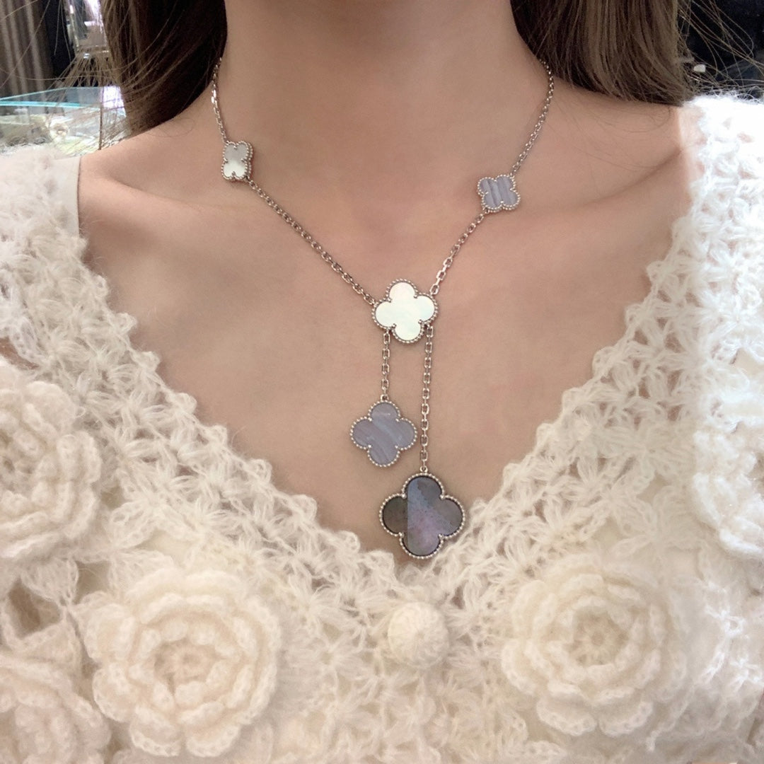 [Rosla]CLOVER MOP CHALCEDONY NECKLACE SILVER 6 MOTIF
