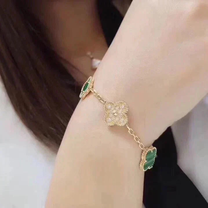 [Rosla]CLOVER  5 MOTIF MALACHITE DIAMOND BRACELET