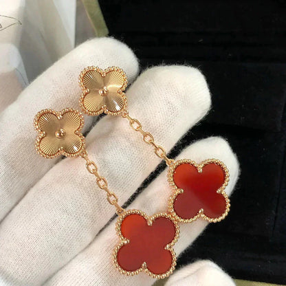 [Rosla]CLOVER 2 MOTIF  LASER CARNELIAN EARRINGS
