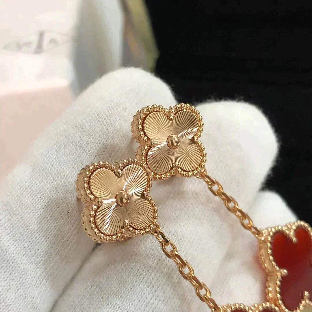 [Rosla]CLOVER 2 MOTIF  LASER CARNELIAN EARRINGS