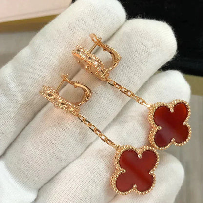 [Rosla]CLOVER 2 MOTIF  LASER CARNELIAN EARRINGS