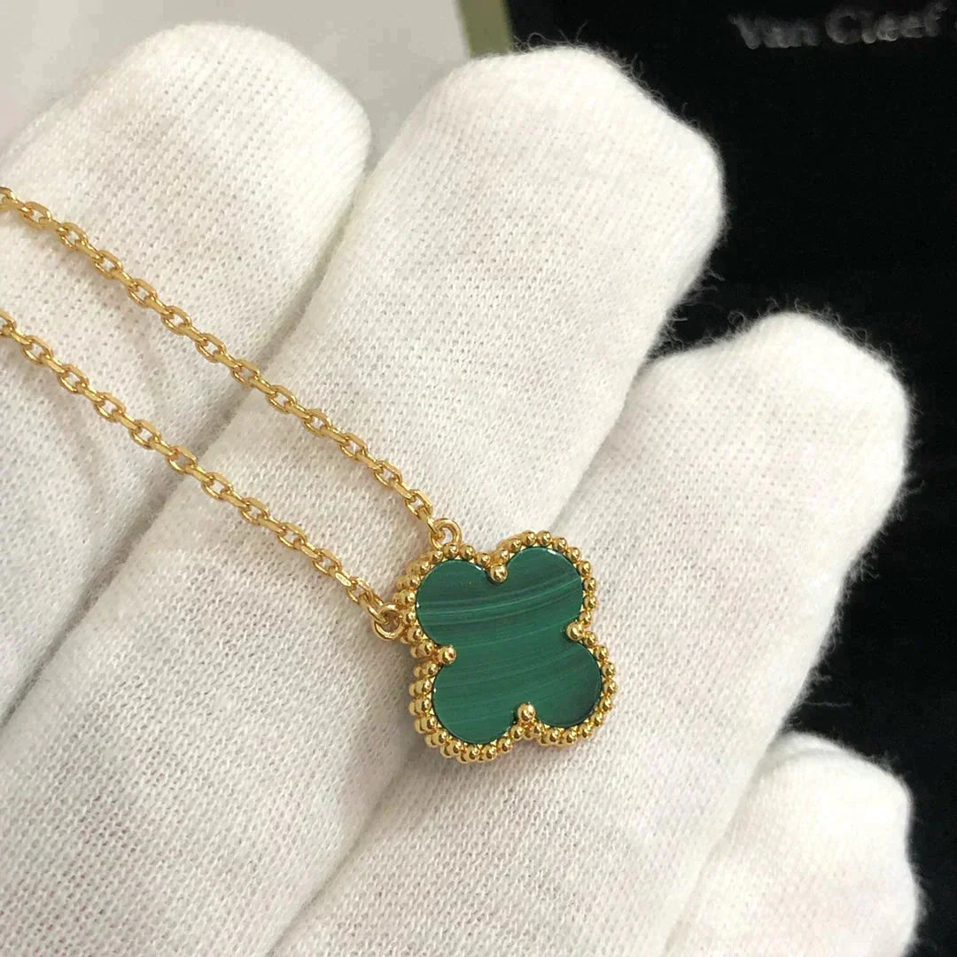 [Rosla]CLOVER 15MM MALACHITE SINGLE FLOWER  NECKLACE