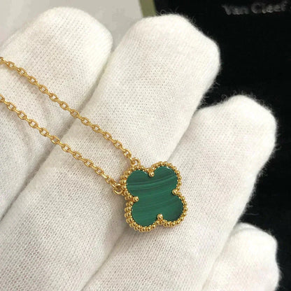 [Rosla]CLOVER 15MM MALACHITE SINGLE FLOWER  NECKLACE