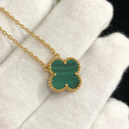 [Rosla]CLOVER 15MM MALACHITE SINGLE FLOWER  NECKLACE
