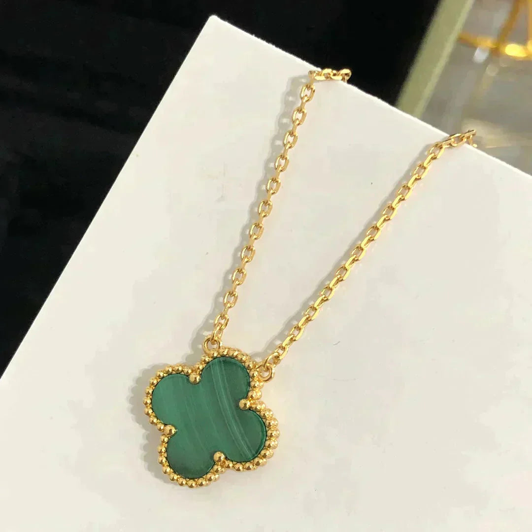 [Rosla]CLOVER 15MM MALACHITE SINGLE FLOWER  NECKLACE