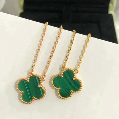 [Rosla]CLOVER 15MM MALACHITE SINGLE FLOWER  NECKLACE