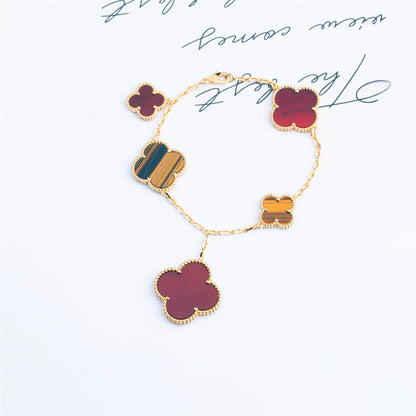 [Rosla]CLOVER BRACELET 5 MOTIFS CARNELIAN TIGER EYE