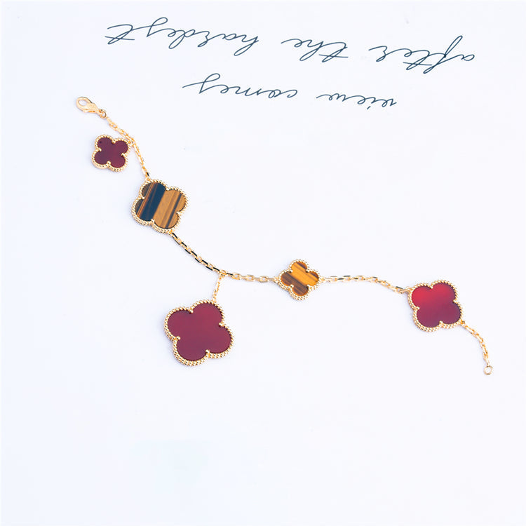 [Rosla]CLOVER BRACELET 5 MOTIFS CARNELIAN TIGER EYE