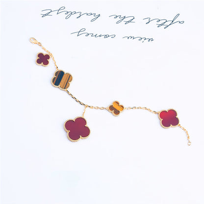 [Rosla]CLOVER BRACELET 5 MOTIFS CARNELIAN TIGER EYE