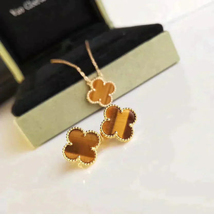 [Rosla]CLOVER MEDIUM 1 MOTIFS TIGER EYE EARRINGS