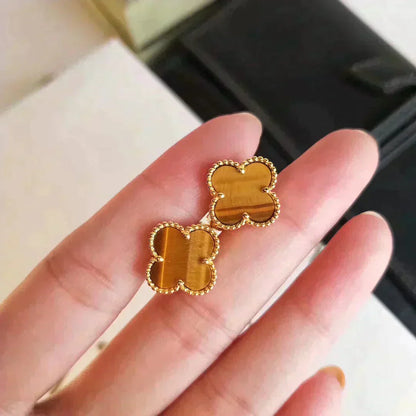 [Rosla]CLOVER MEDIUM 1 MOTIFS TIGER EYE EARRINGS