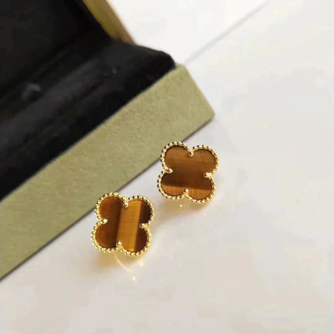 [Rosla]CLOVER MEDIUM 1 MOTIFS TIGER EYE EARRINGS