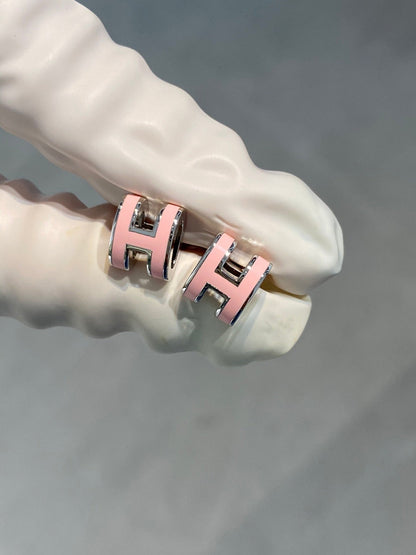 [Rosla]MINI POP H SILVER EARRINGS PINK