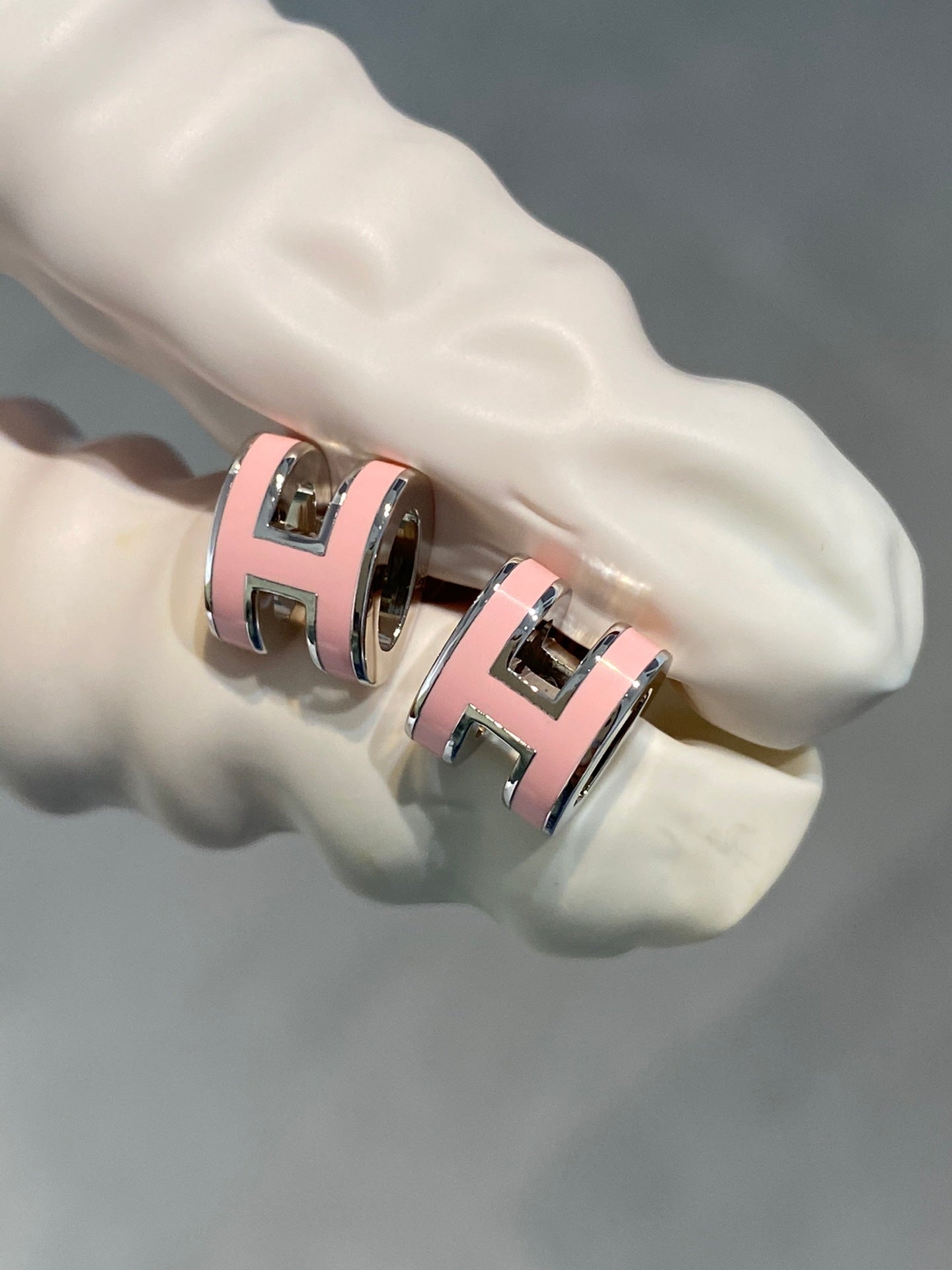 [Rosla]MINI POP H SILVER EARRINGS PINK