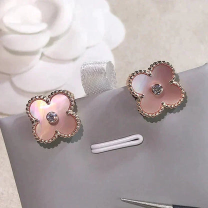 [Rosla]CLOVER MEDIUM 1 MOTIFS  PINK MOP DIAMOND EARRINGS