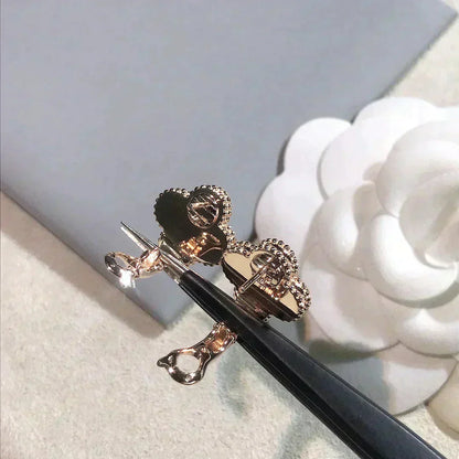 [Rosla]CLOVER MEDIUM 1 MOTIFS  PINK MOP DIAMOND EARRINGS