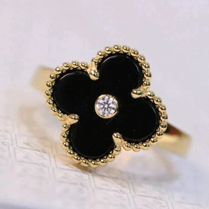 [Rosla]CLOVER ONYX RING GOLD DIAMOND