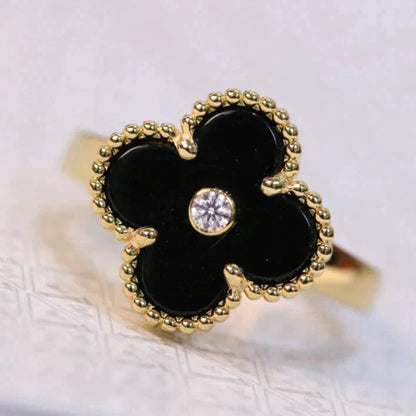 [Rosla]CLOVER ONYX RING GOLD DIAMOND