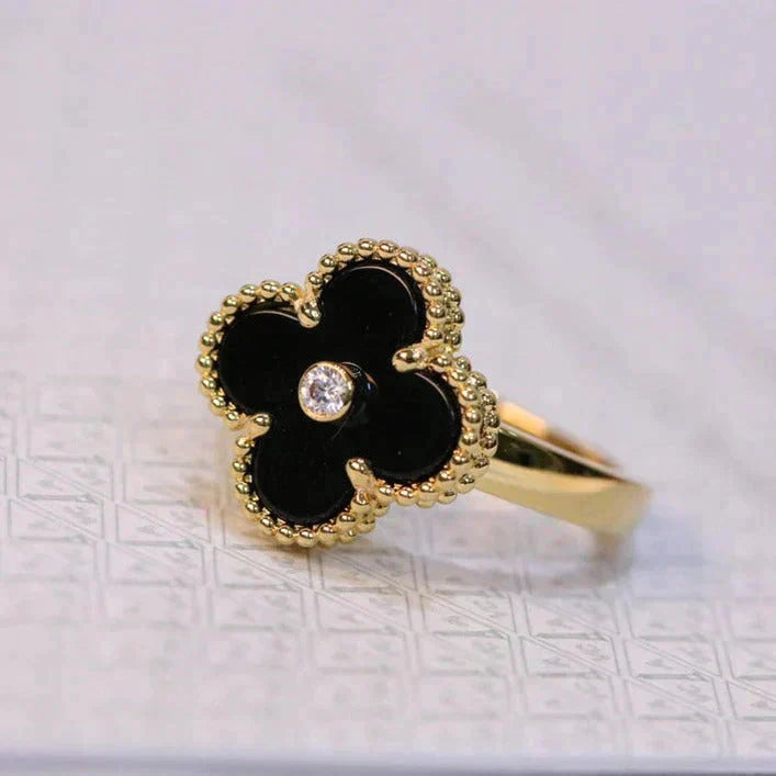 [Rosla]CLOVER ONYX RING GOLD DIAMOND