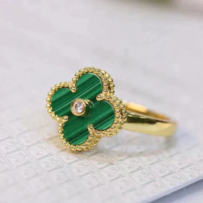 [Rosla]CLOVER MALACHITE RING GOLD DIAMOND