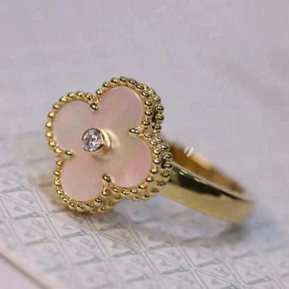 [Rosla]CLOVER PINK MOP RING GOLD DIAMOND