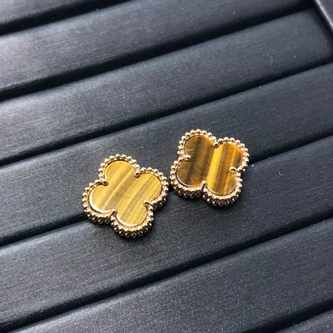 [Rosla]CLOVER MEDIUM 1 MOTIFS TIGER EYE EARRINGS