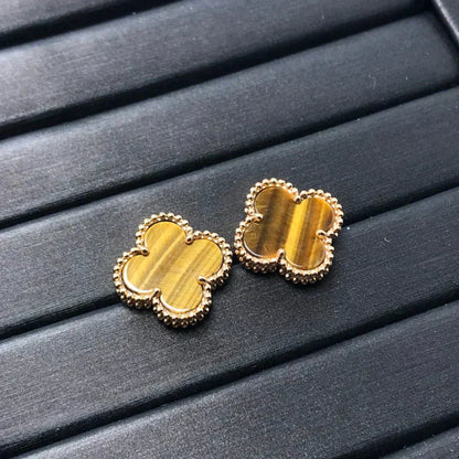 [Rosla]CLOVER MEDIUM 1 MOTIFS TIGER EYE EARRINGS