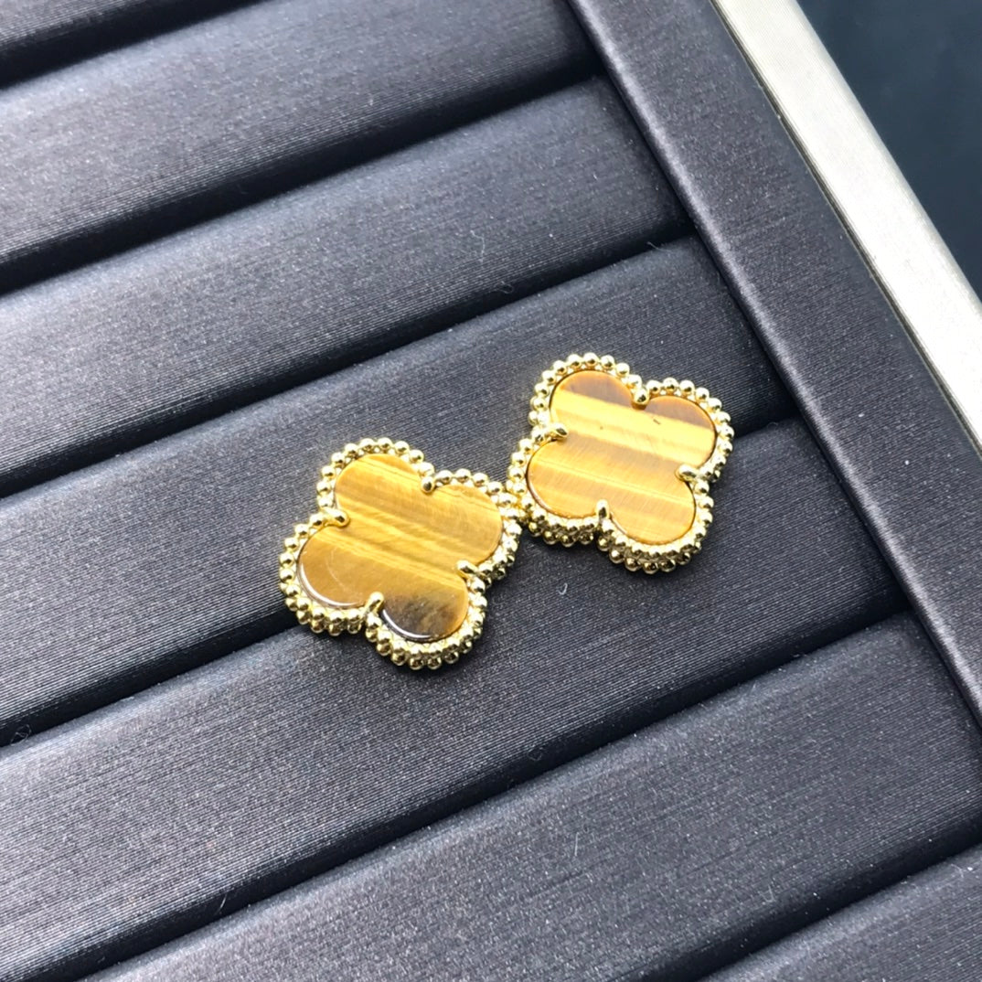 [Rosla]CLOVER MEDIUM 1 MOTIFS TIGER EYE EARRINGS