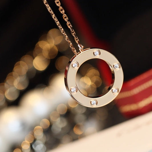 [Rosla]LOVE NECKLACE 16MM 6 DIAMONDS PINK GOLD