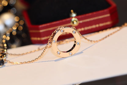 [Rosla]LOVE NECKLACE 16MM 6 DIAMONDS PINK GOLD