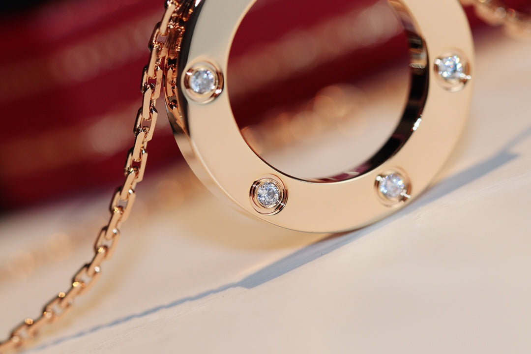 [Rosla]LOVE NECKLACE 16MM 6 DIAMONDS PINK GOLD
