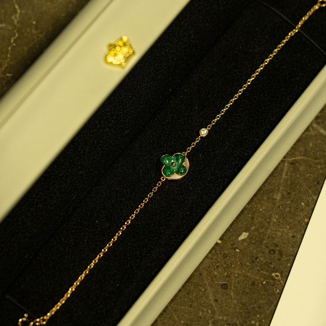 [Rosla]SUN MALACHITE 1 DIAMOND PINK GOLD BRACELET