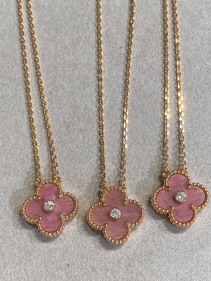 [Rosla]CLOVER 15MM DIAMOND RHODONITE NECKLACE