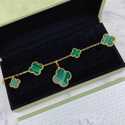 [Rosla]MAGIC CLOVER MALACHITE GOLD BRACELET 5 MOTIFS