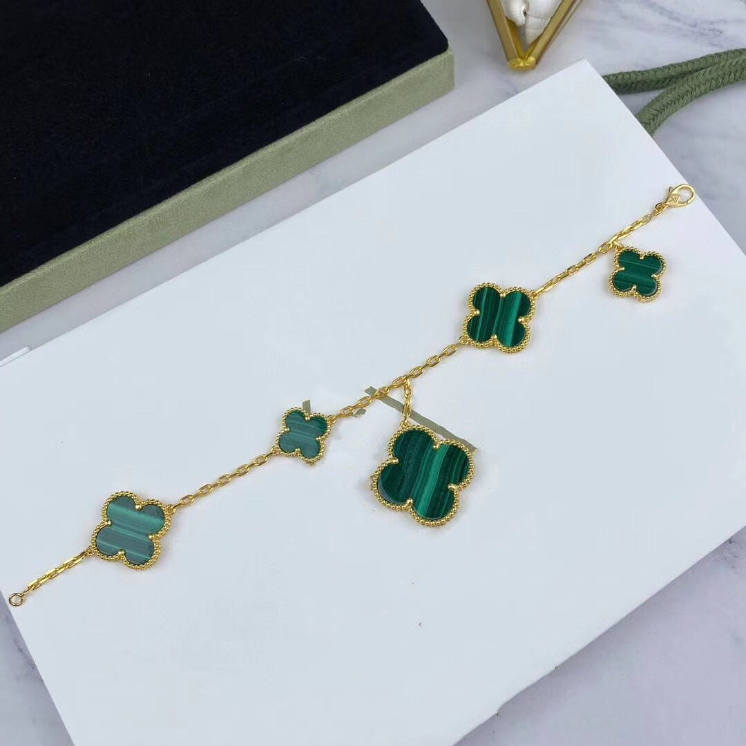 [Rosla]MAGIC CLOVER MALACHITE GOLD BRACELET 5 MOTIFS