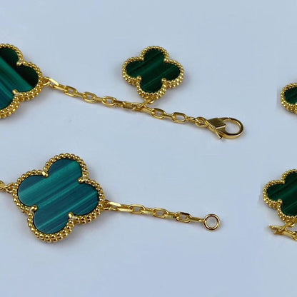 [Rosla]MAGIC CLOVER MALACHITE GOLD BRACELET 5 MOTIFS
