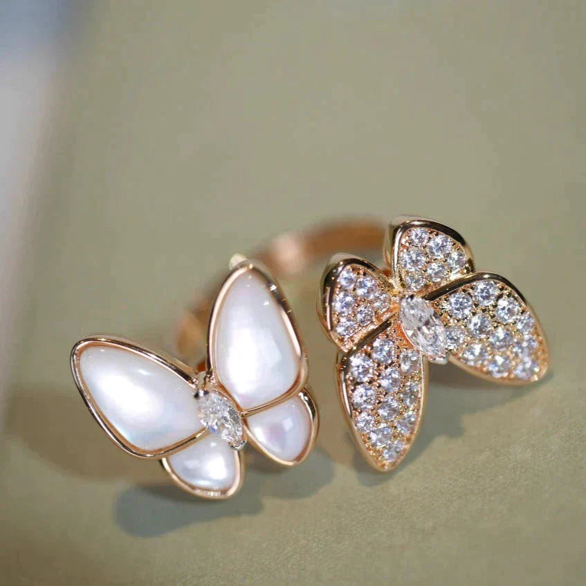 [Rosla]TWIN BUTTERFLY DIAMOND MOP RING
